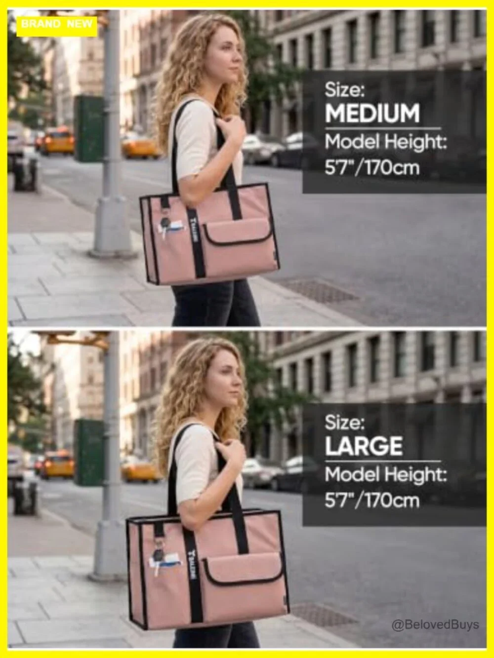 Large Utility Tote Bag with Reinforced Bottom, Multi Pockets Foldable
